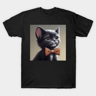 Elegant Grey and White Cat With an Orange Bow Tie | White and grey cat with brown eyes | Digital art Sticker T-Shirt